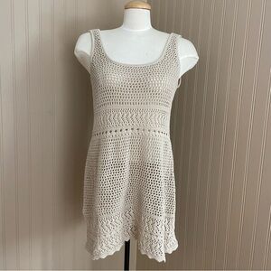 HOLLISTER Cream Crochet Tank Dress Swim Cotton Coverup Women’s Size Medium